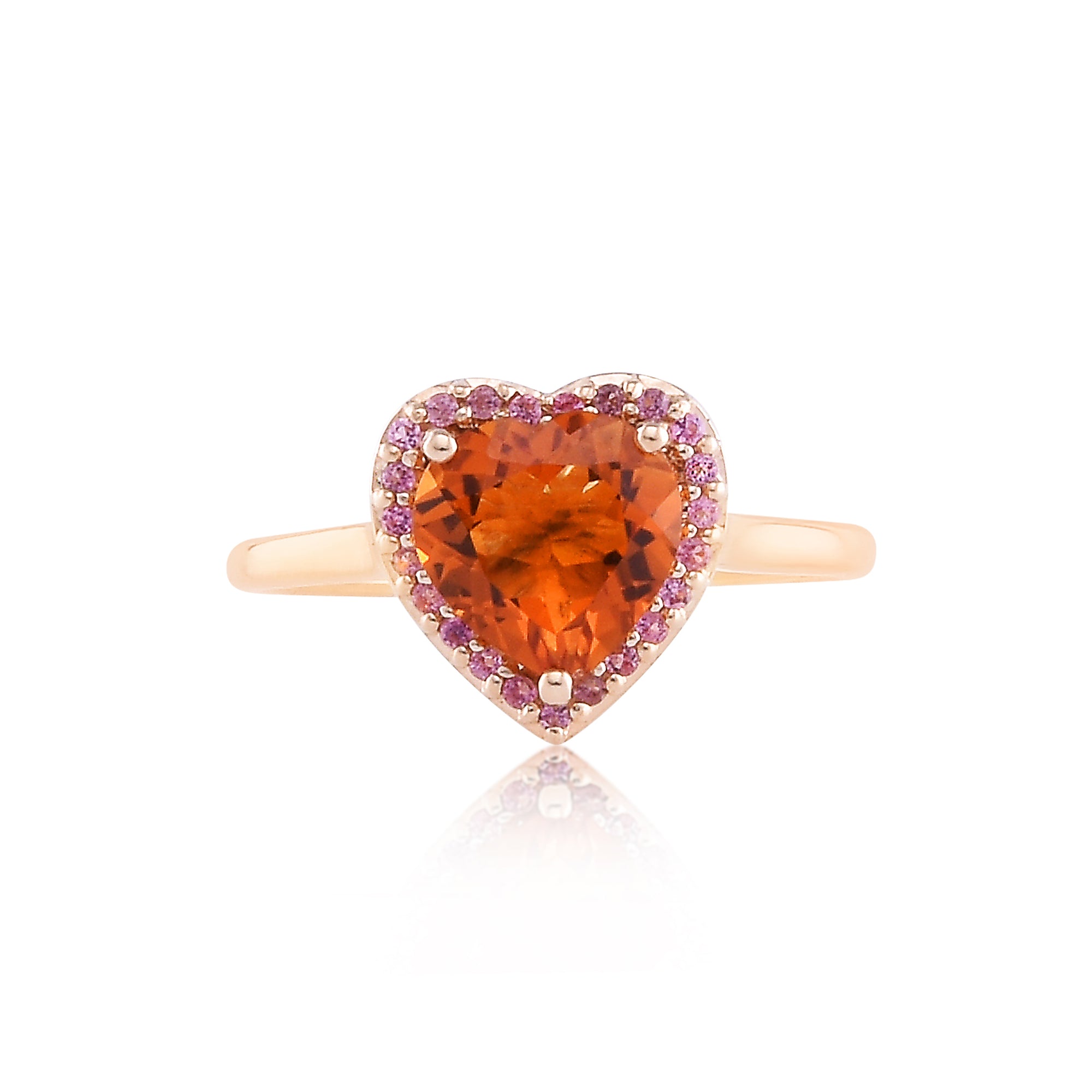 Anillo de cóctel con corazón y halo de piedras preciosas de 14 quilates