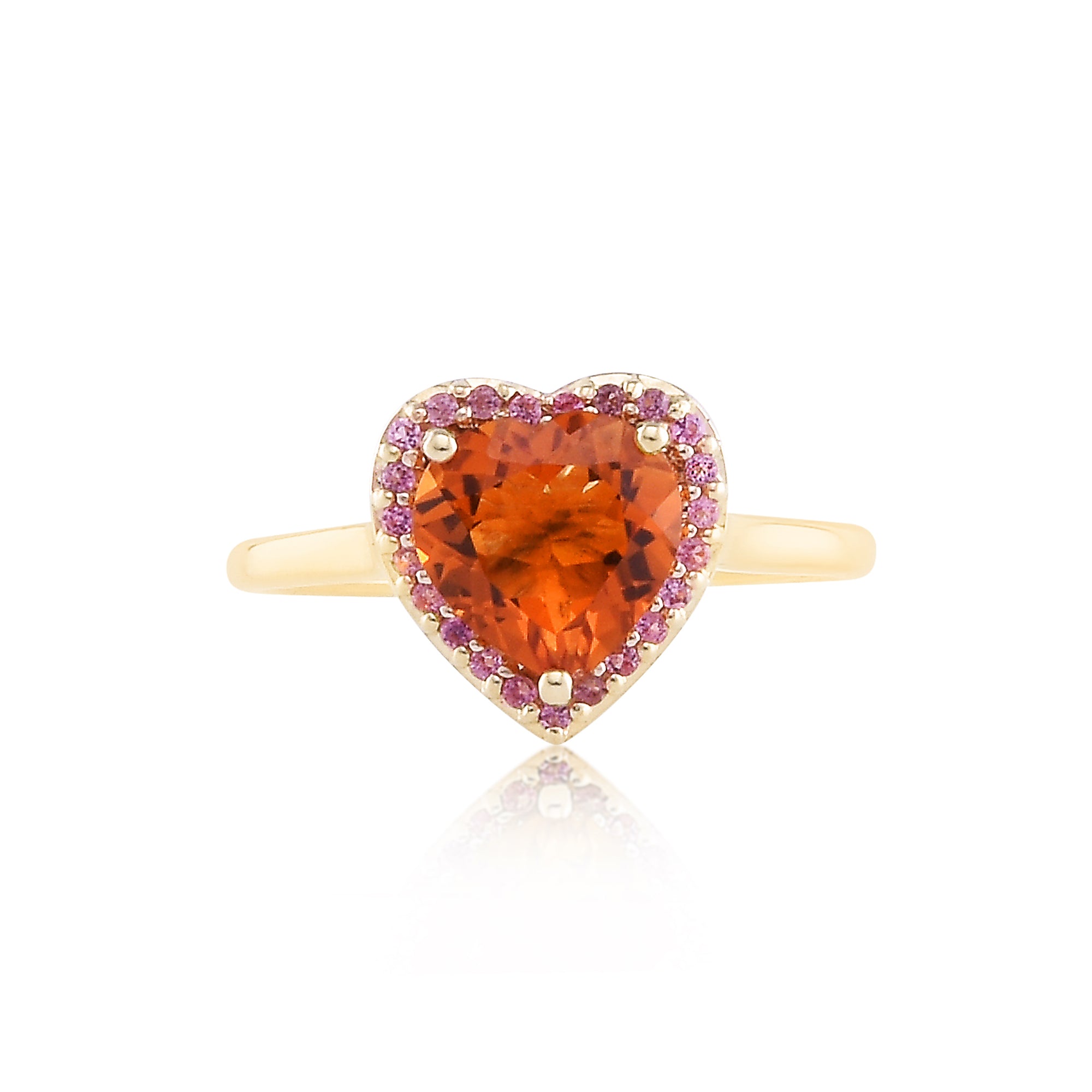 Anillo de cóctel con corazón y halo de piedras preciosas de 14 quilates