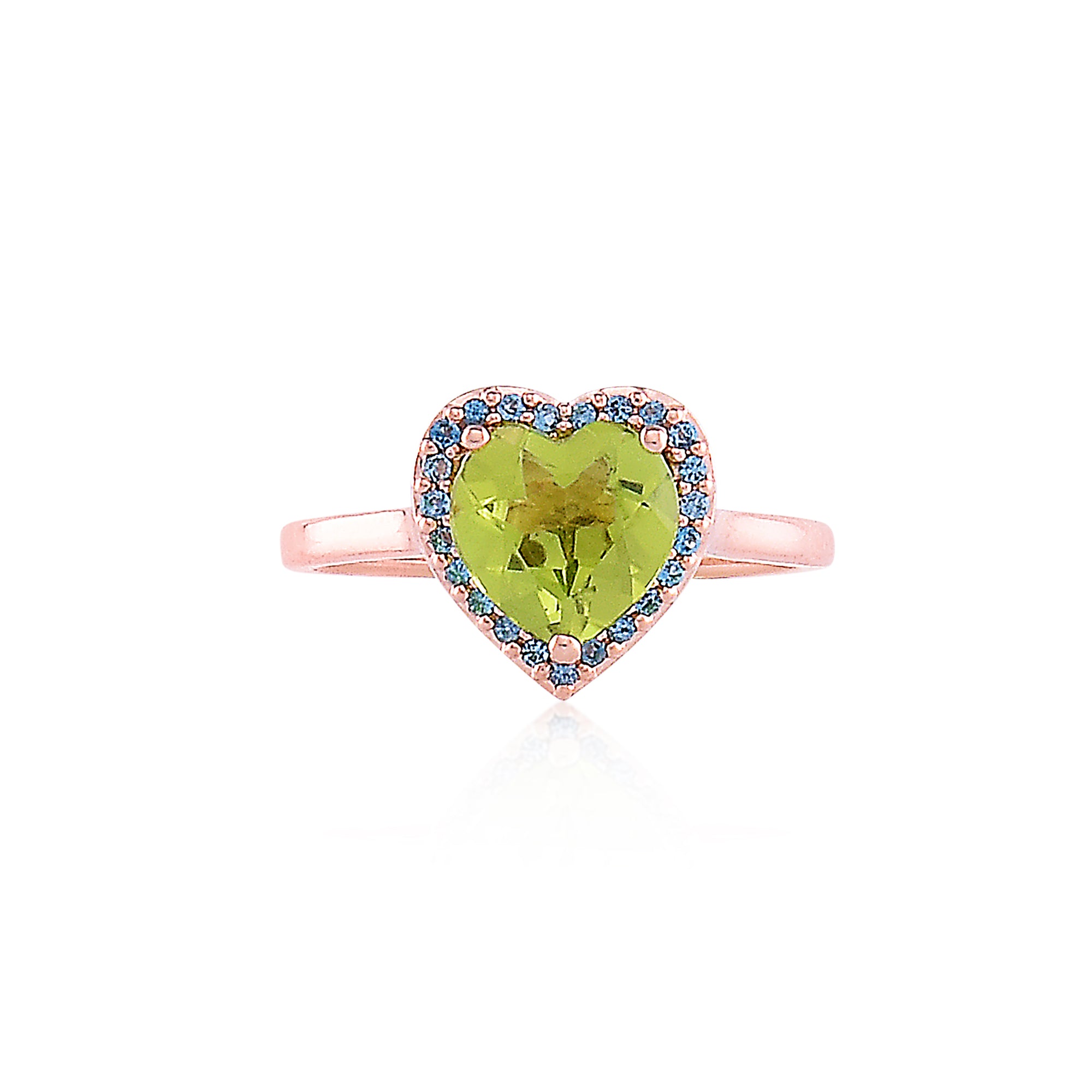Anillo de cóctel con corazón y halo de piedras preciosas de 14 quilates