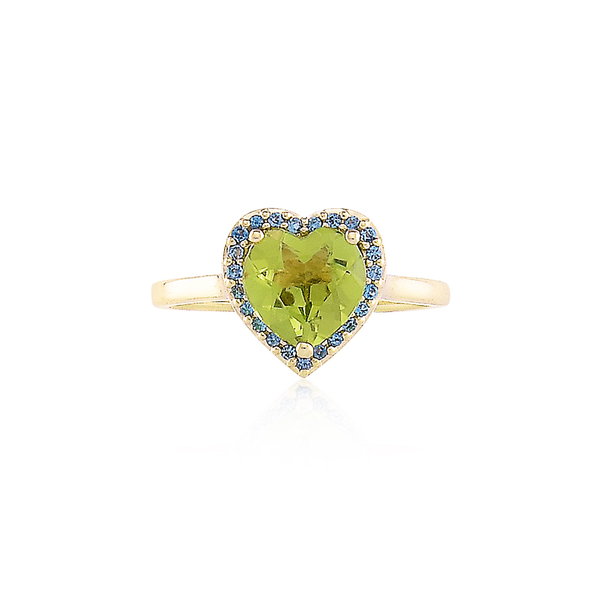 Anillo de cóctel con corazón y halo de piedras preciosas de 14 quilates