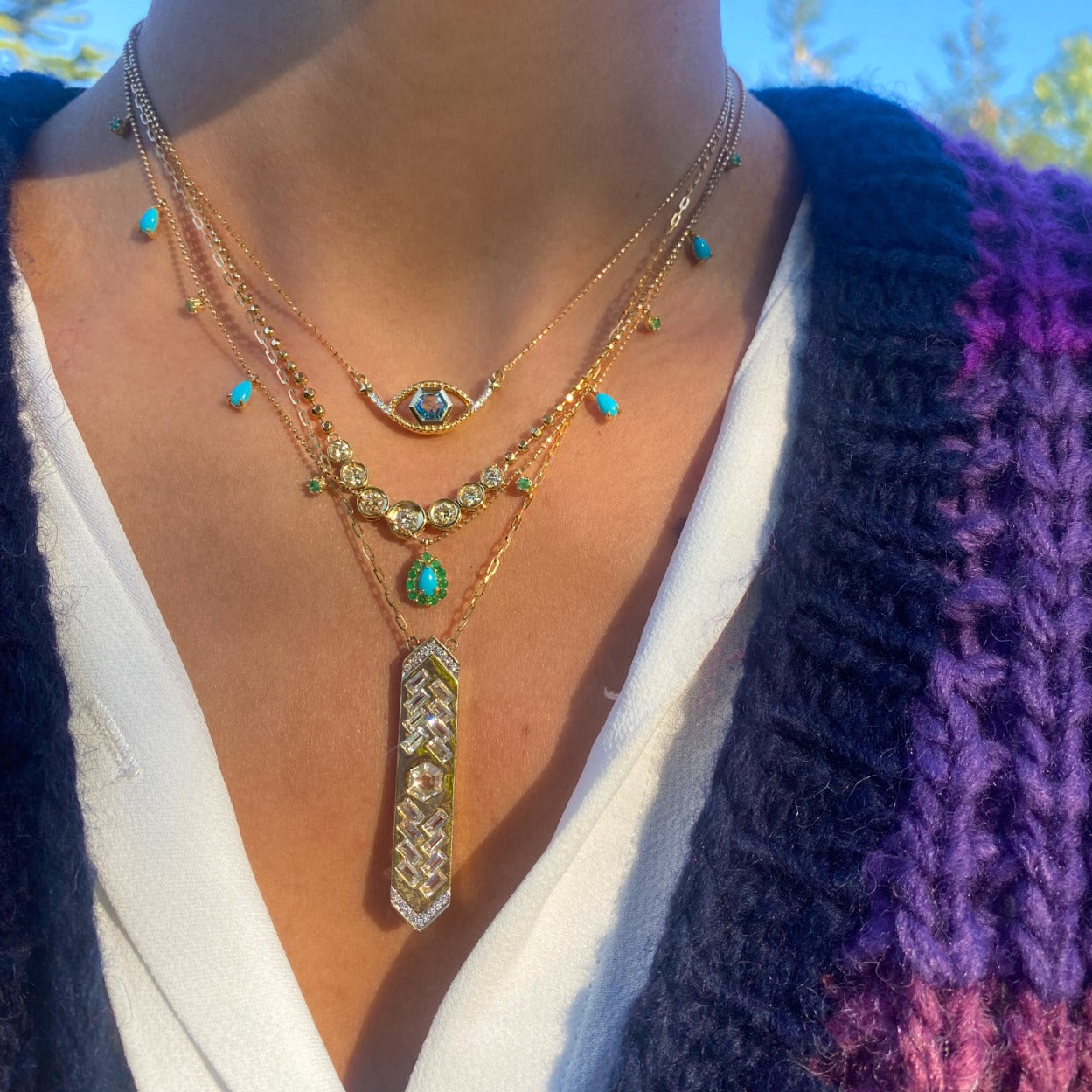 Diamond 18K Graduated Bezel Necklace