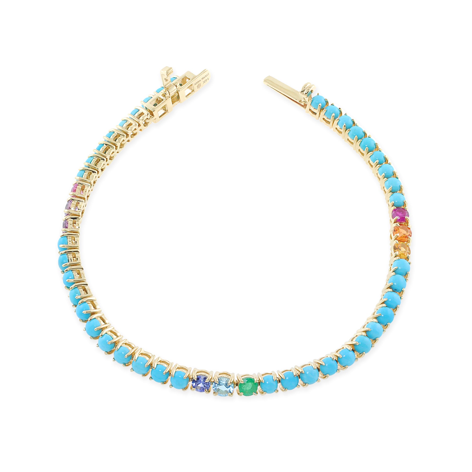 "Ella es todo eso" Pulsera de tenis de turquesa de 14 quilates