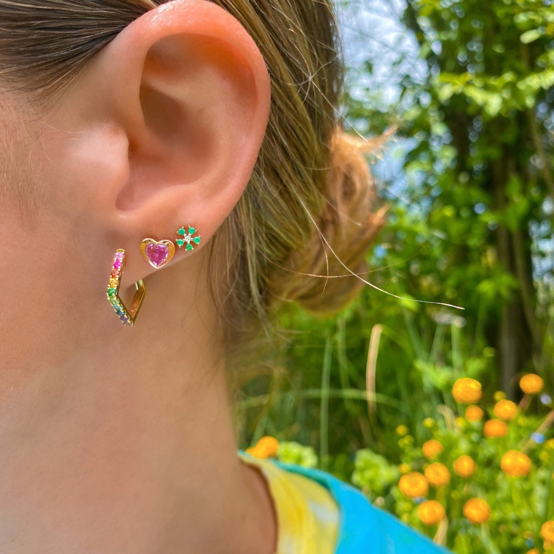 Gemstone 14K Pentagon Hoops