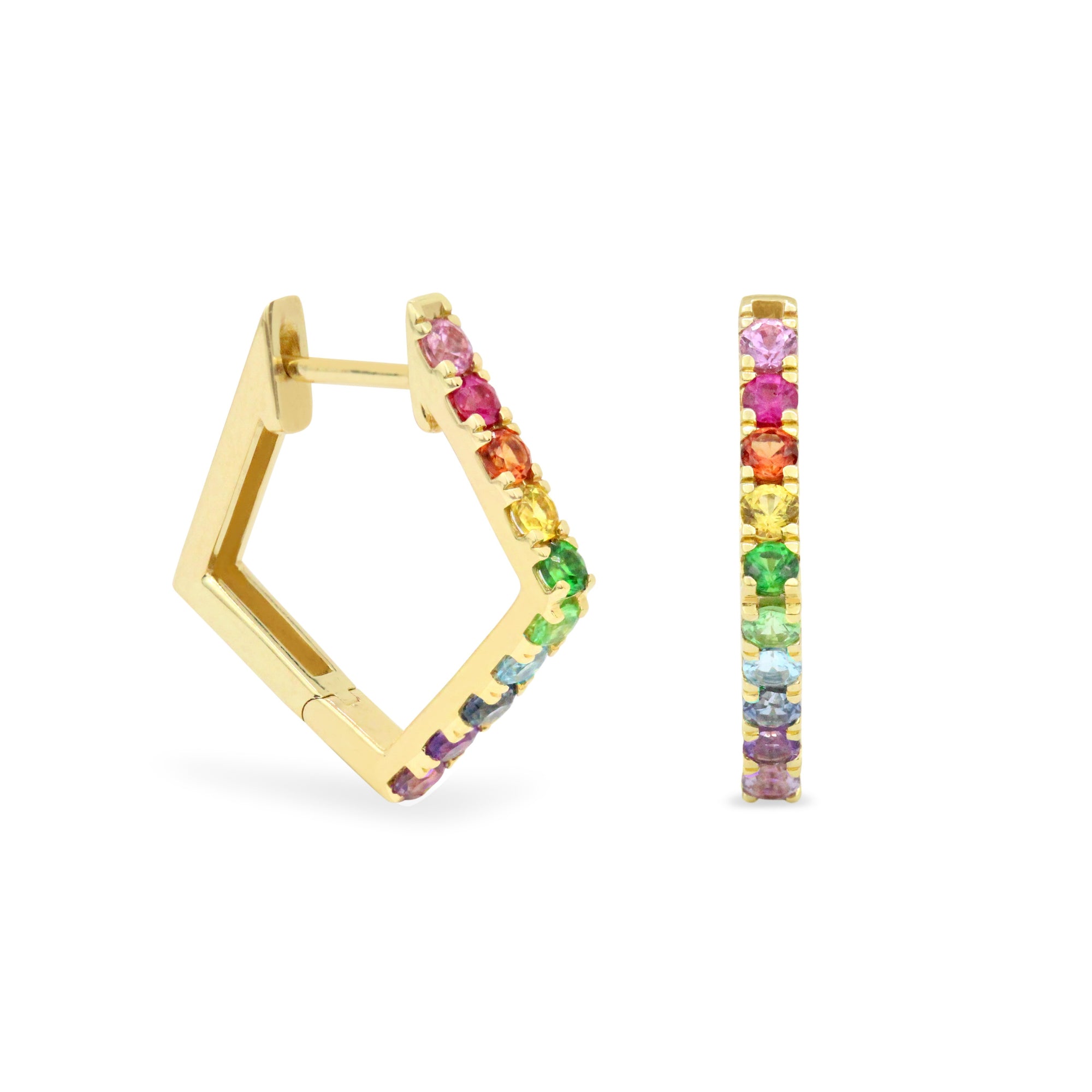 Gemstone 14K Pentagon Hoops