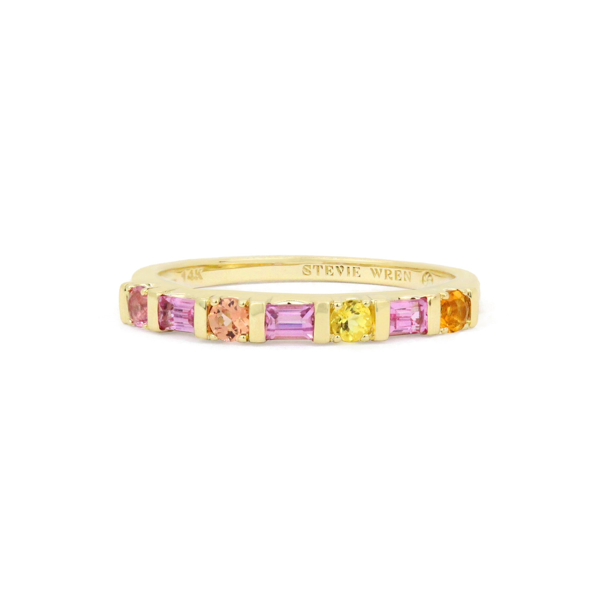 Princess & Round Cut 14K Bar Set Gemstone Ring