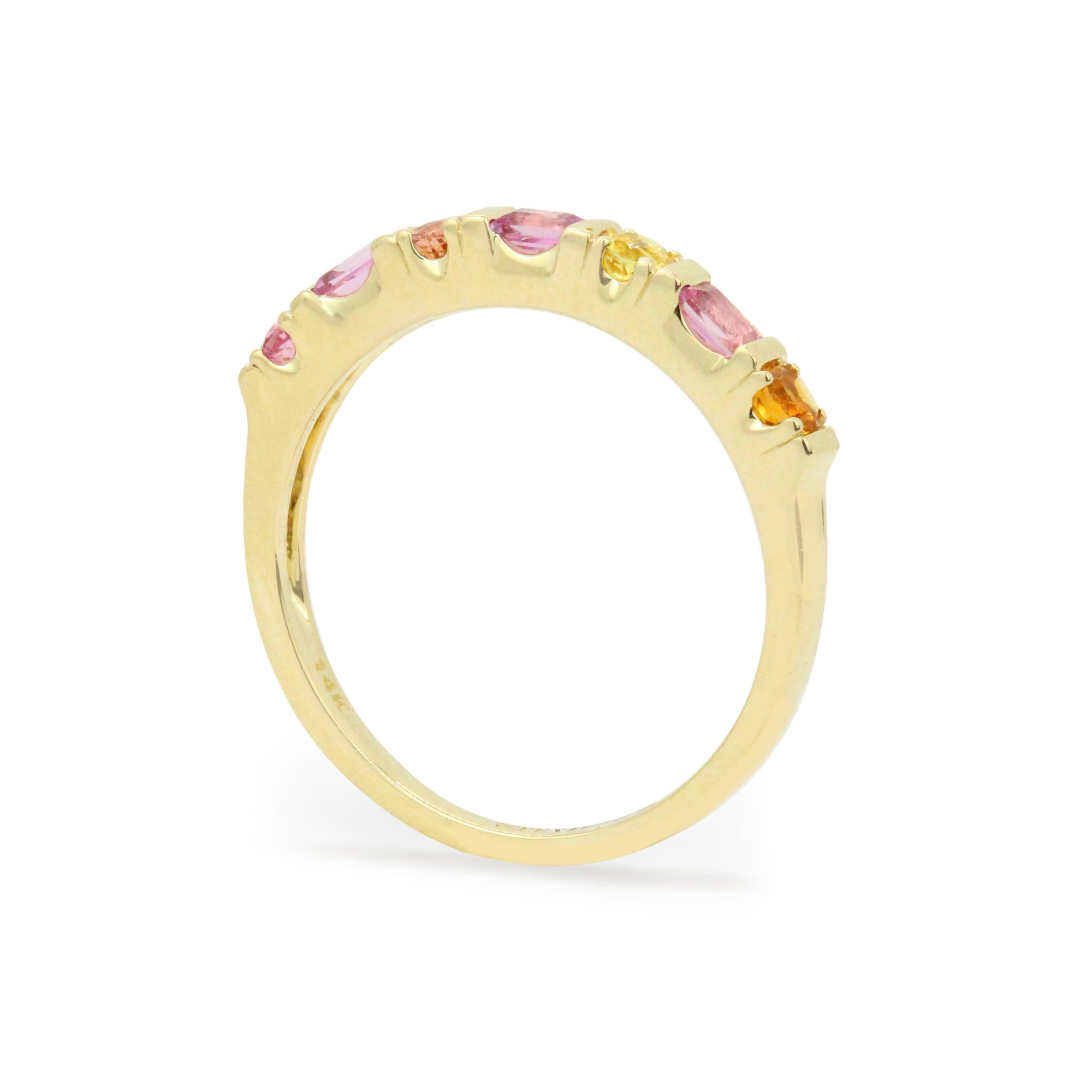 Princess & Round Cut 14K Bar Set Gemstone Ring