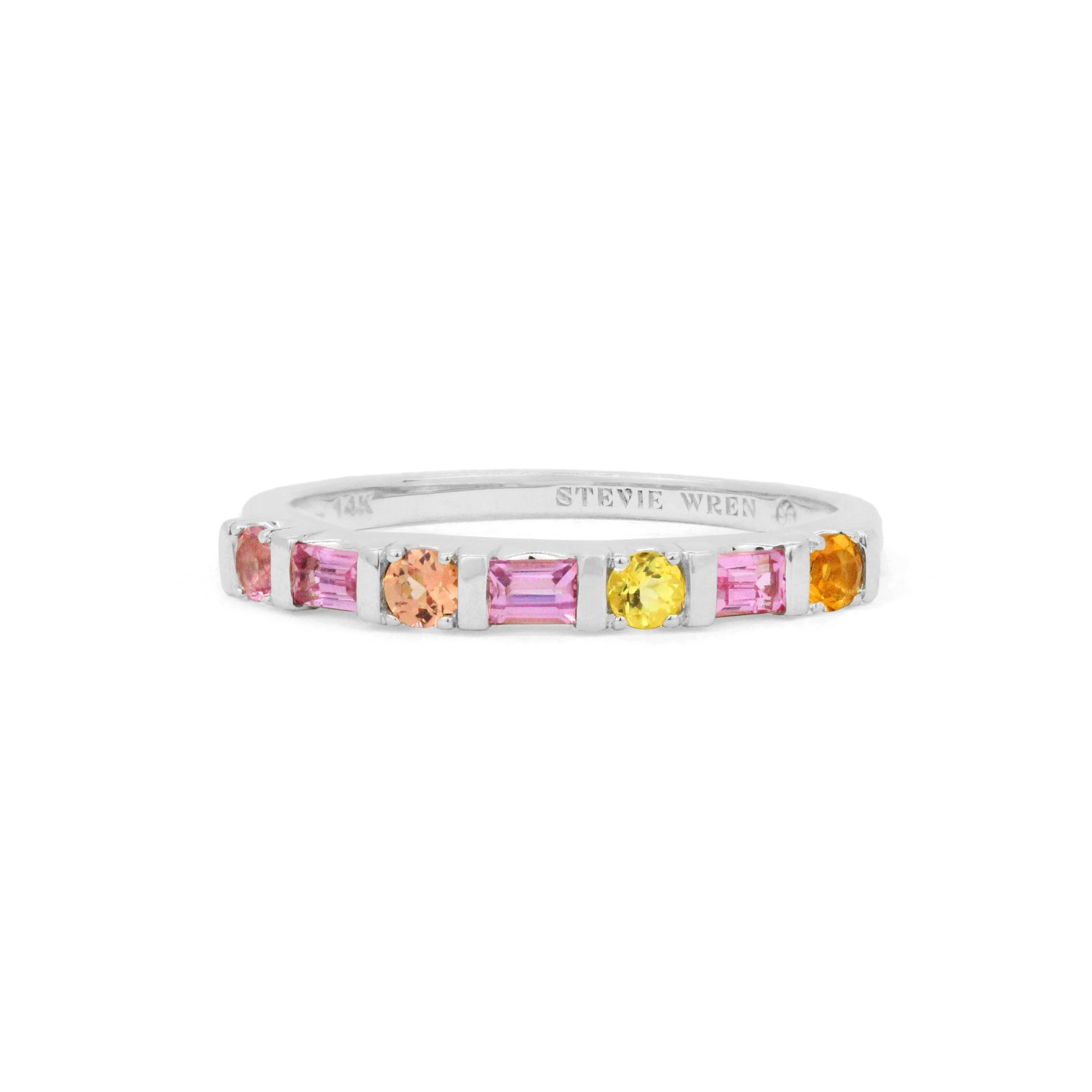 Anillo de piedras preciosas con juego de barra de 14 quilates de talla princesa y redonda