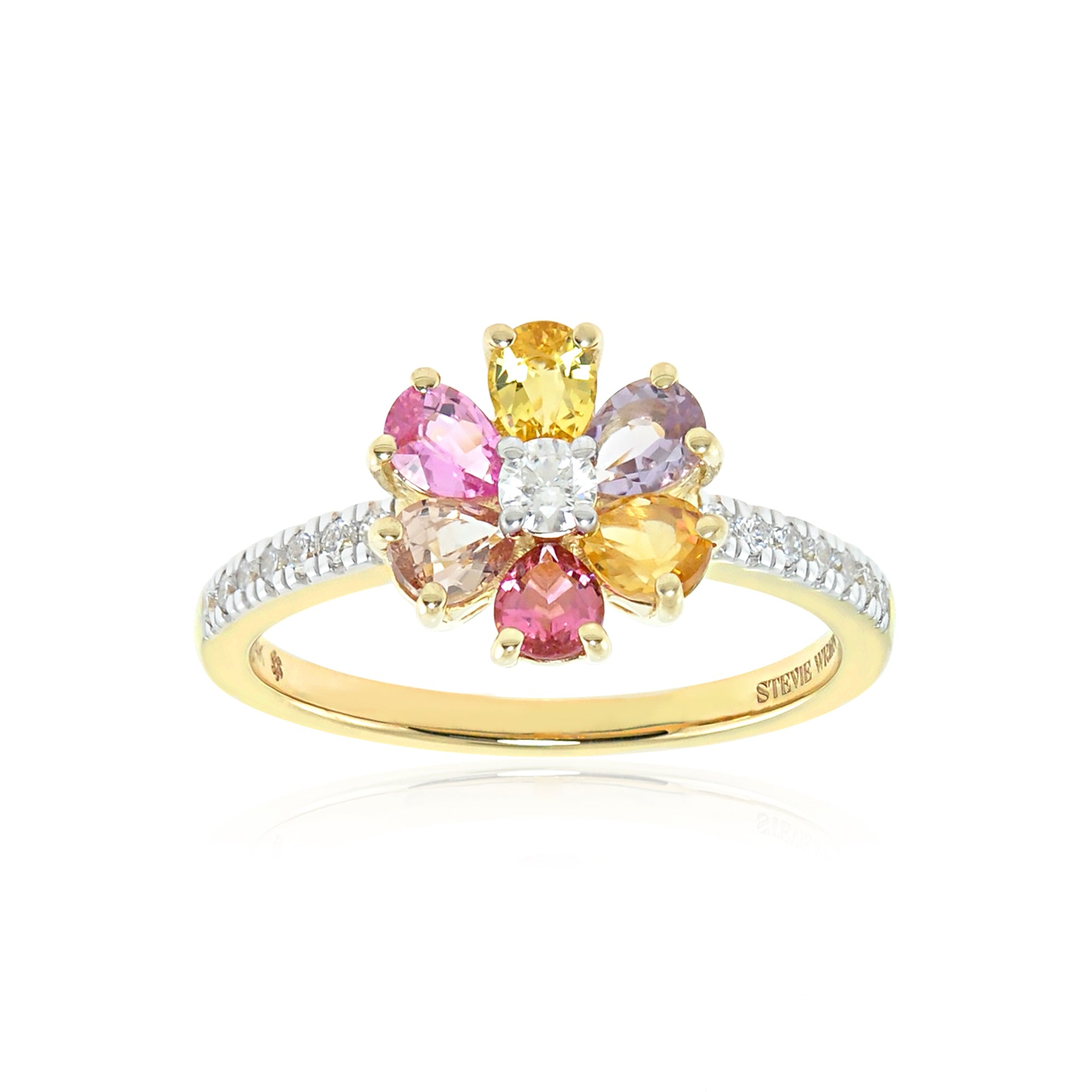 Anillo de margarita de 14 quilates con pétalos de pera