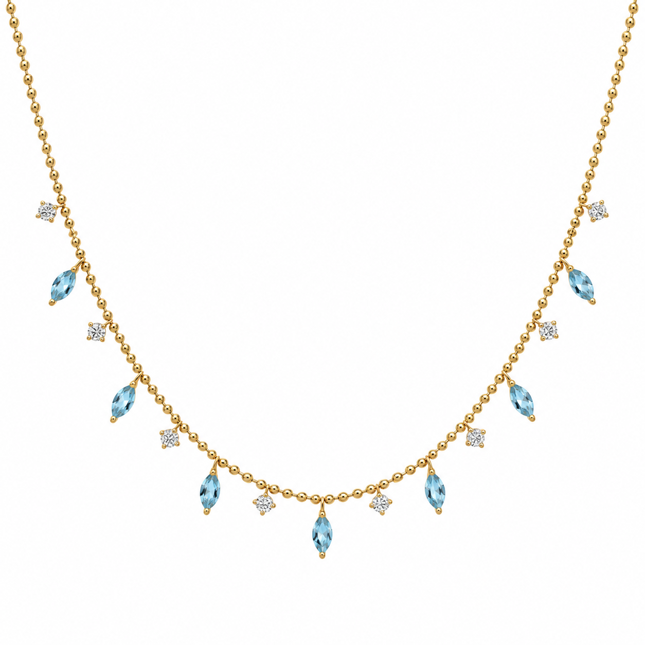 18K Gold Fringe Marquise Gemstone & Diamond Necklace