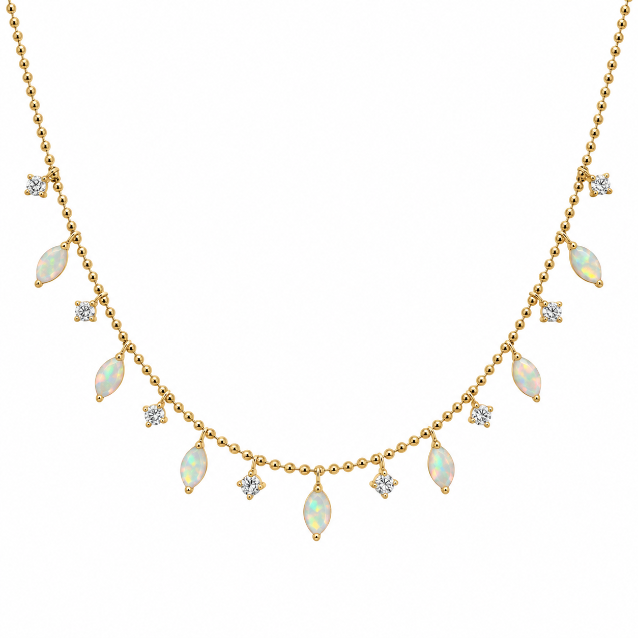 18K Gold Fringe Marquise Gemstone & Diamond Necklace