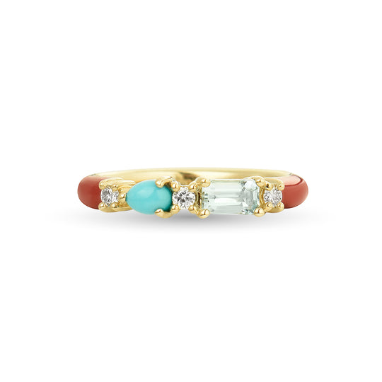 Cabochon Gemstone & Diamond 14K Enamel Ring