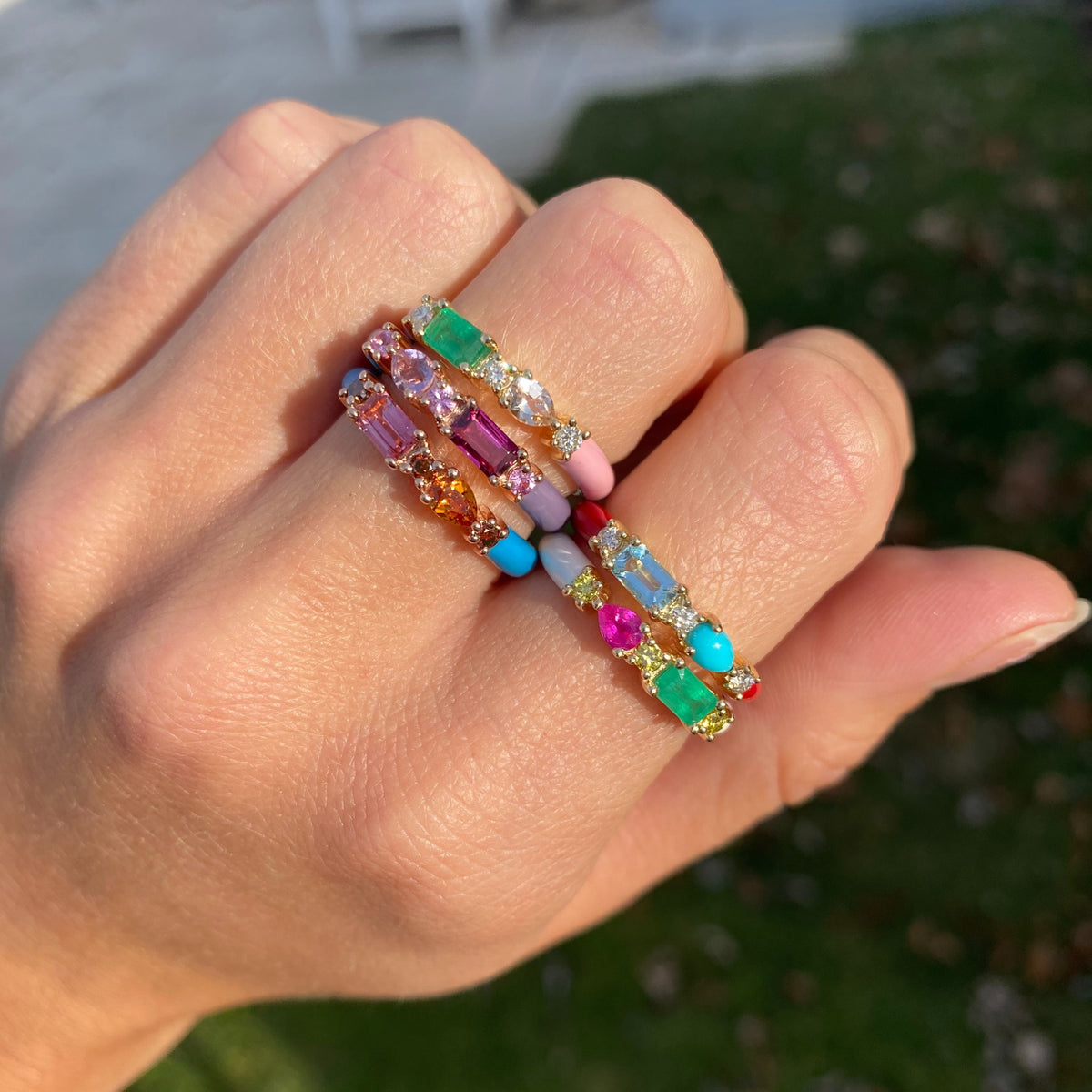 Gemstone &amp; Diamond 14K Enamel Ring