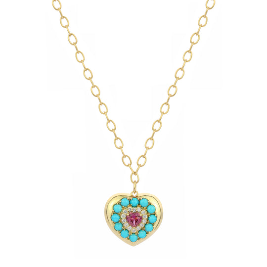 The Lover 14K Gemstone & Diamond Heart Necklace