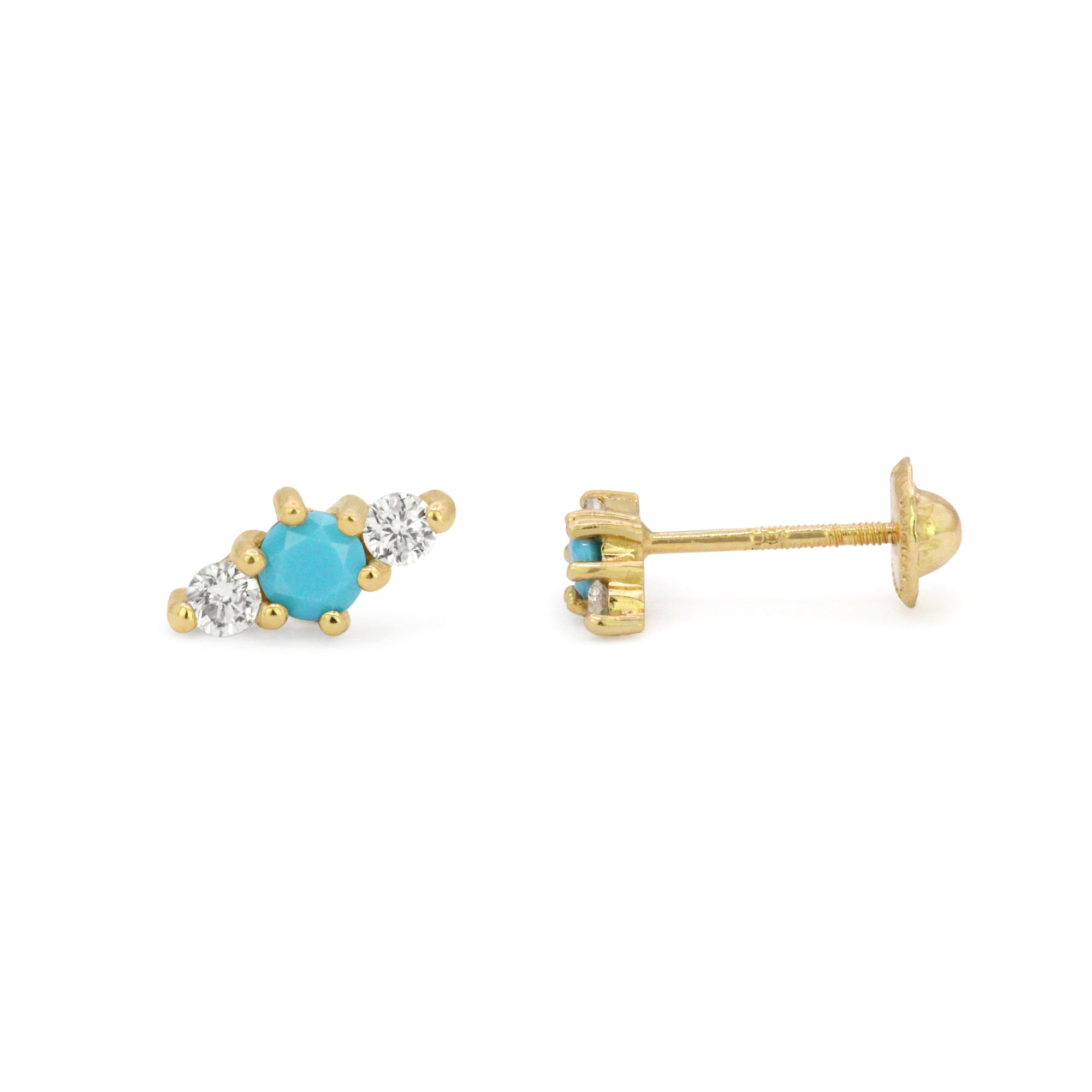 Triple Gemstone 18K Stud