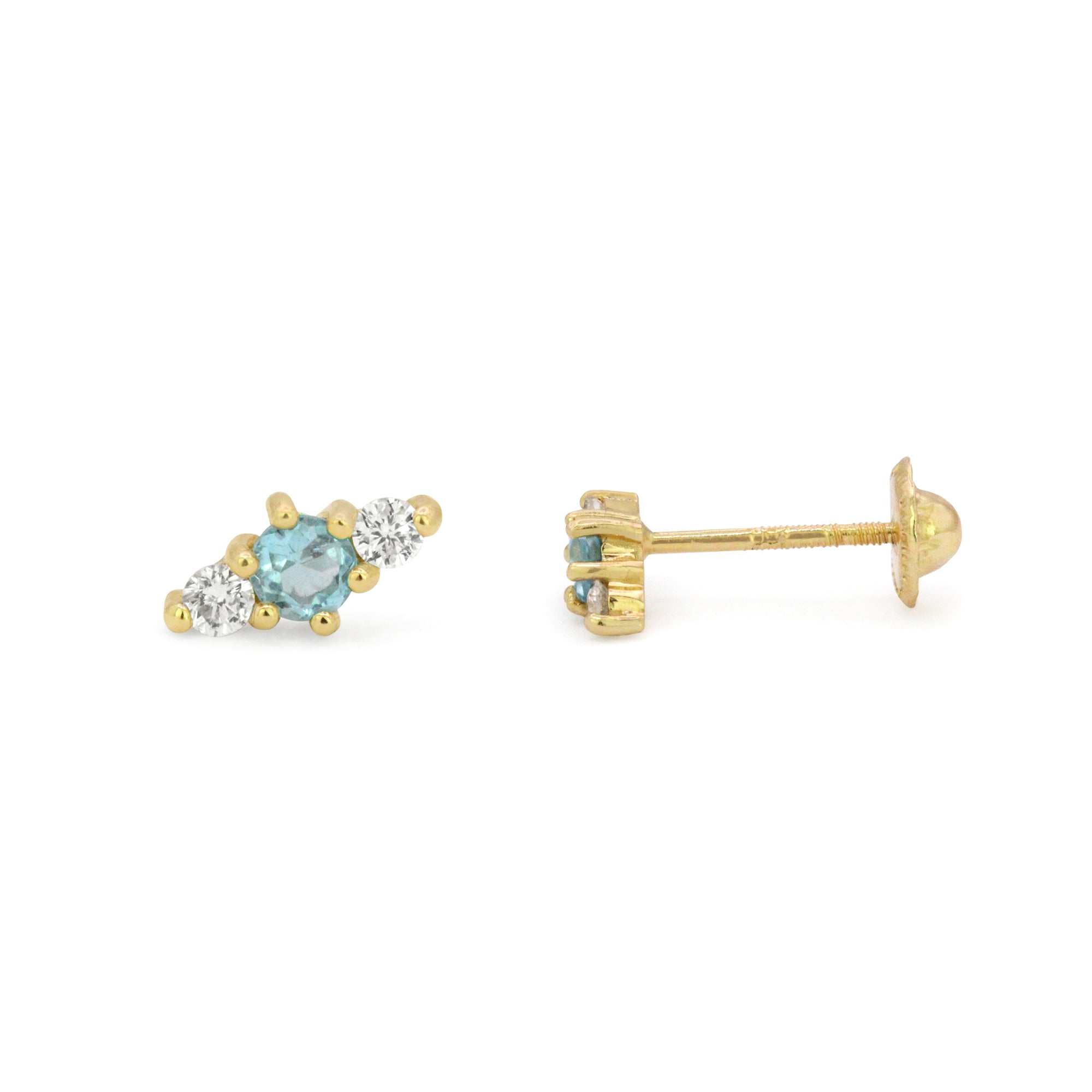 Triple Gemstone 18K Stud