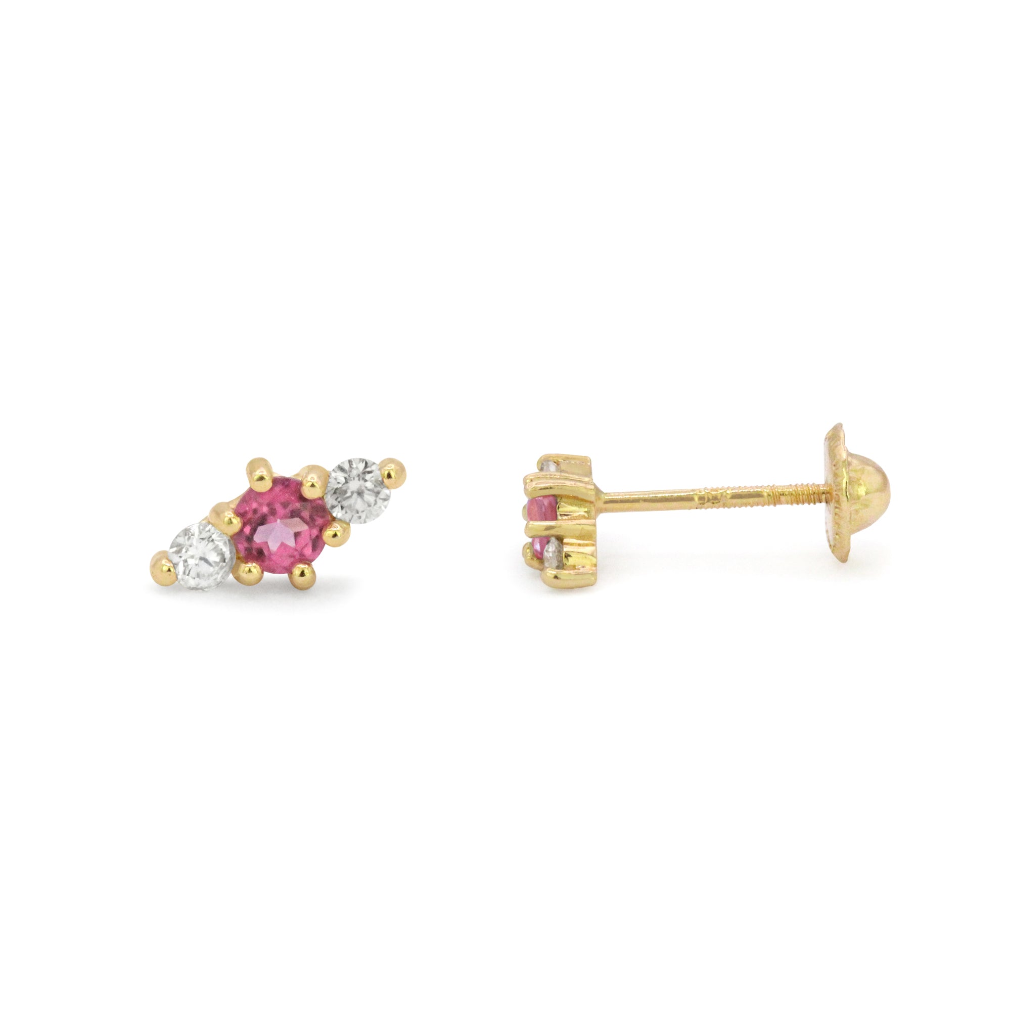 Triple Gemstone 18K Stud