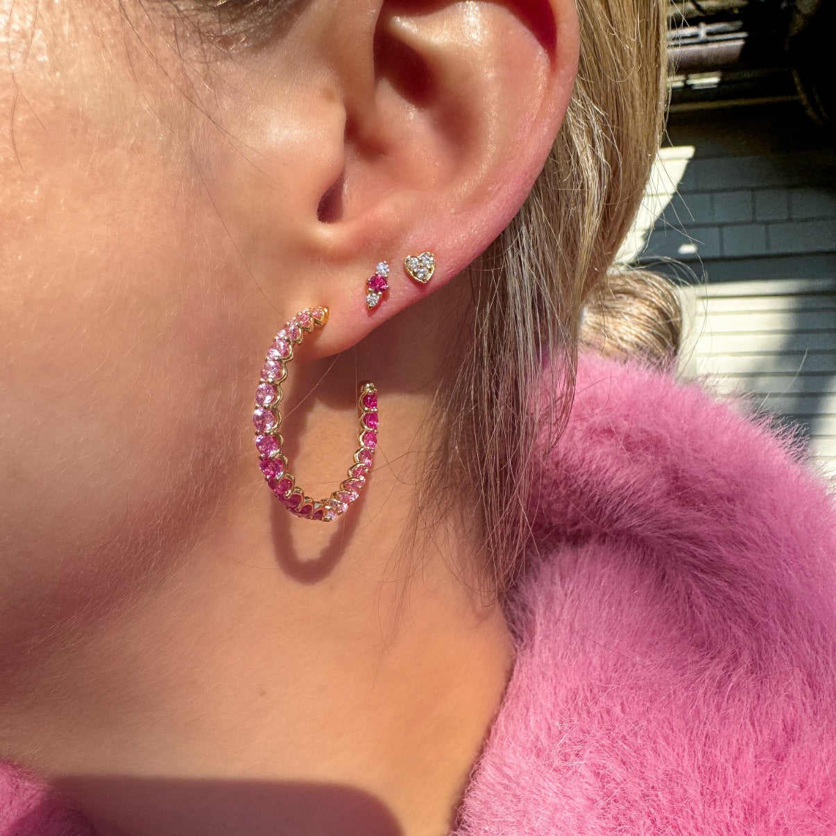 Triple Gemstone 18K Stud