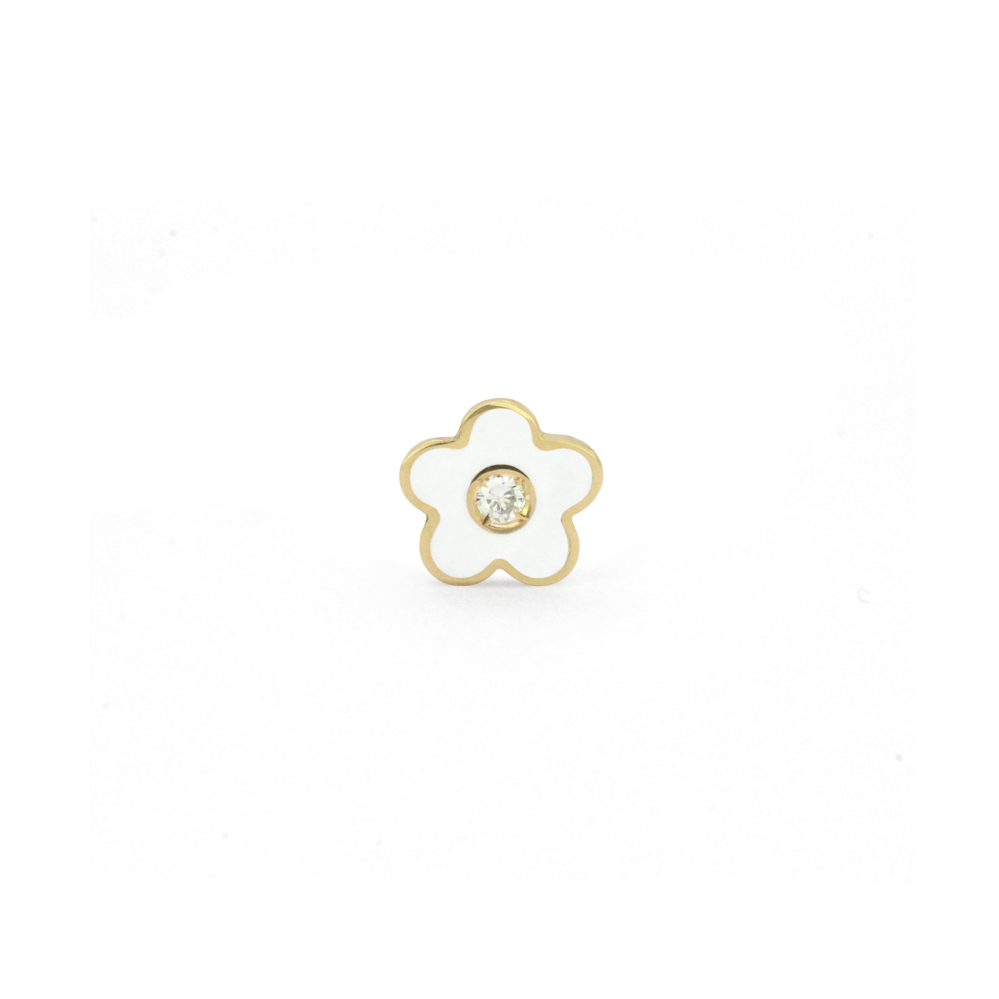 Enamel 18K Diamond Daisy Stud