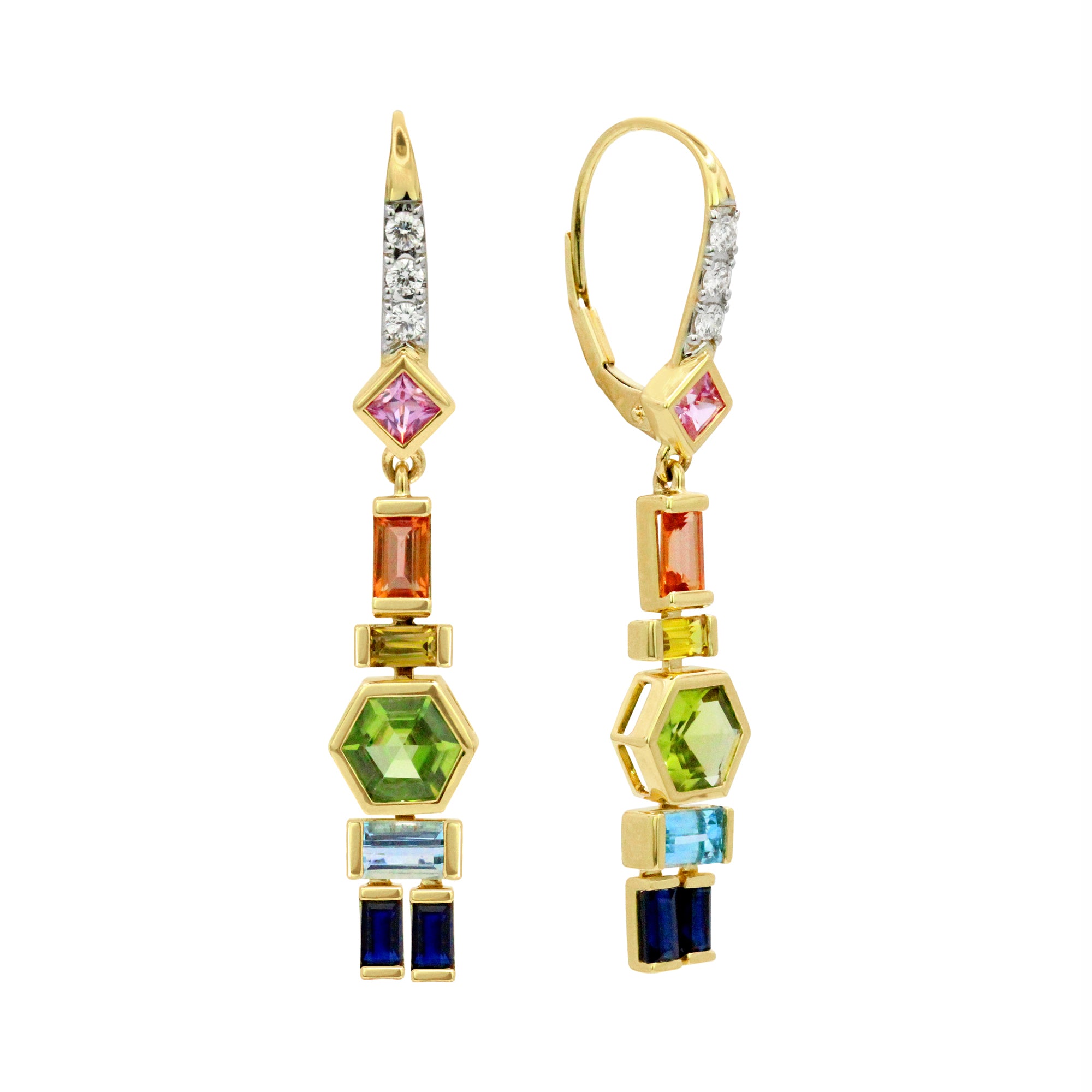 The Wanderlust 18K Princess & Honeycomb Gemstone Dangles