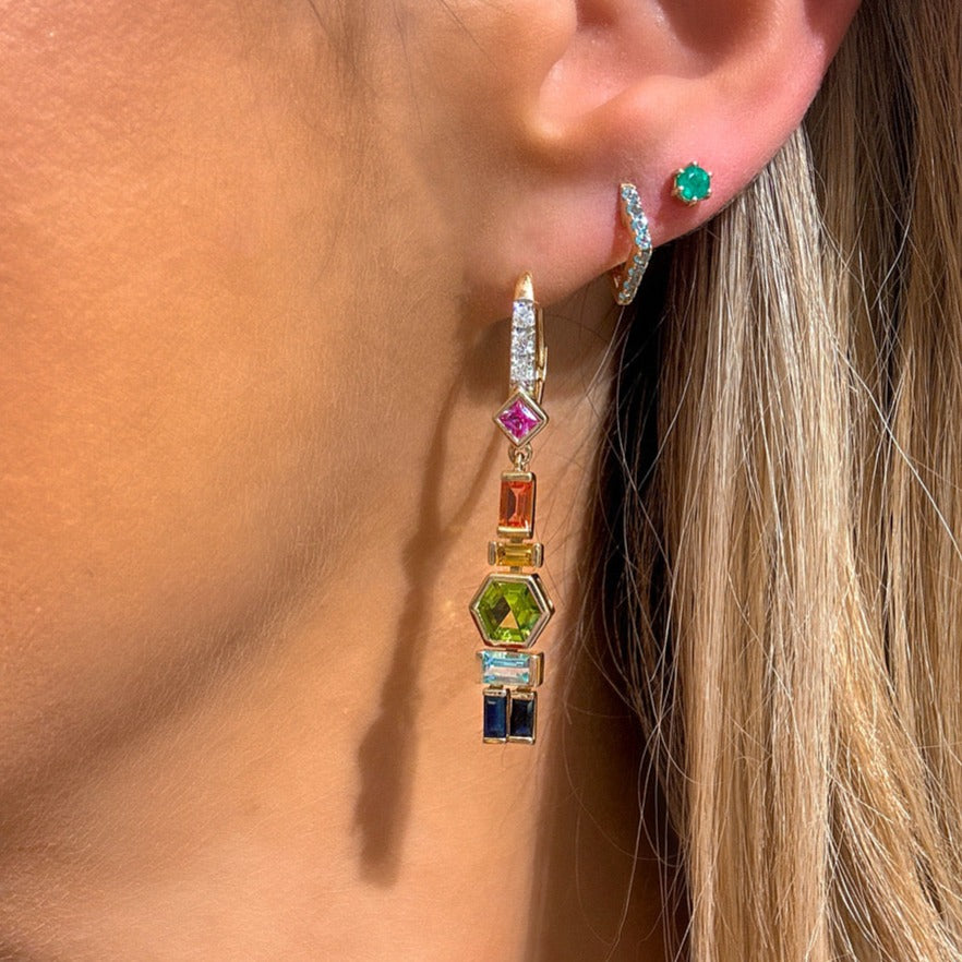 The Wanderlust 18K Princess & Honeycomb Gemstone Dangles