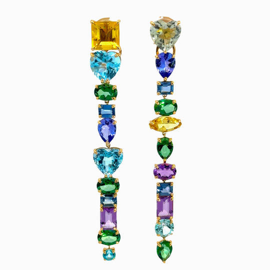 OOAK Mis-Matched 18K Gemstone Dangles