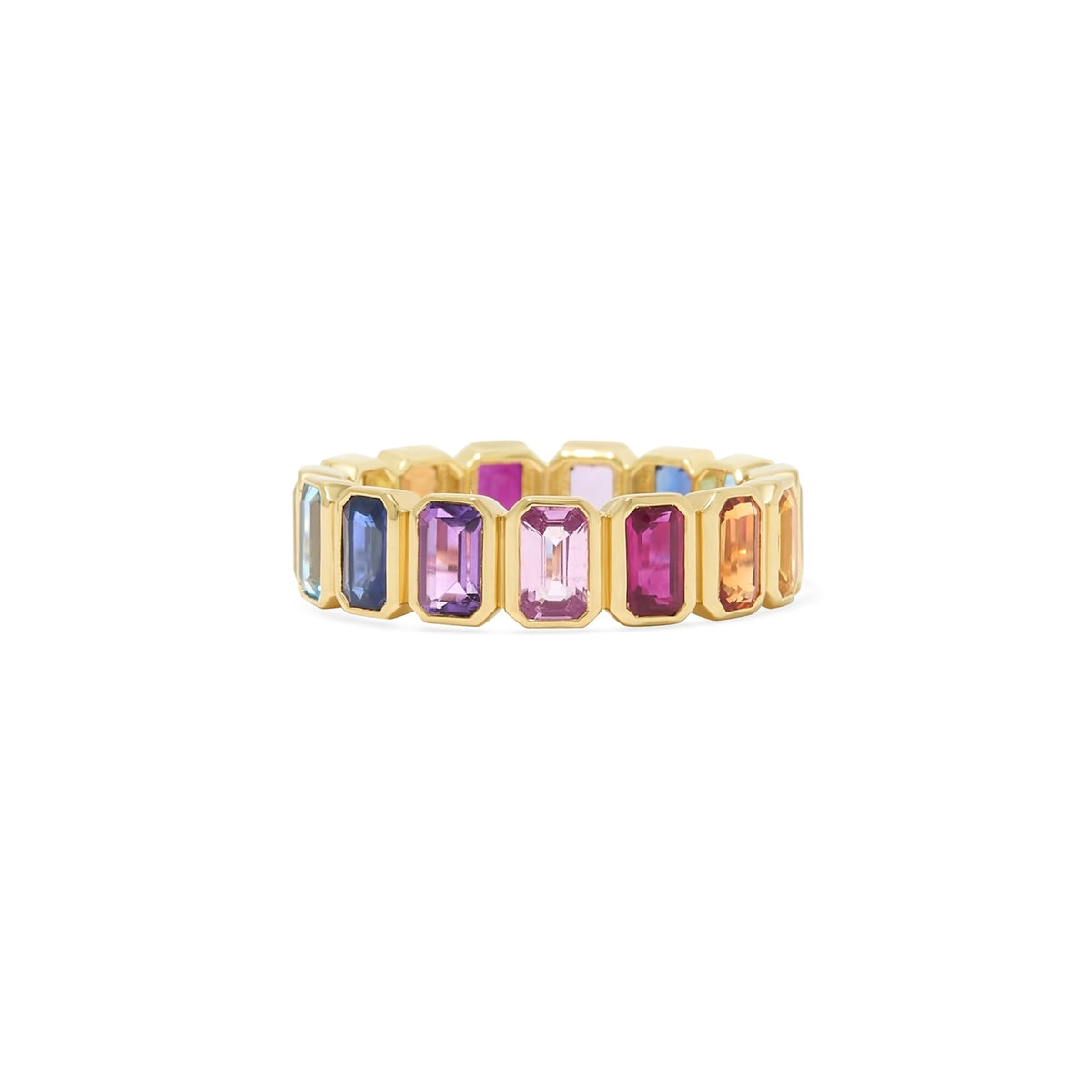 Bezel Set 18K Emerald Cut Eternity Band