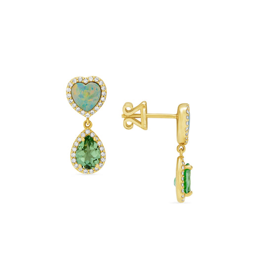 Doublet Opal Heart 18K Dangle Earrings