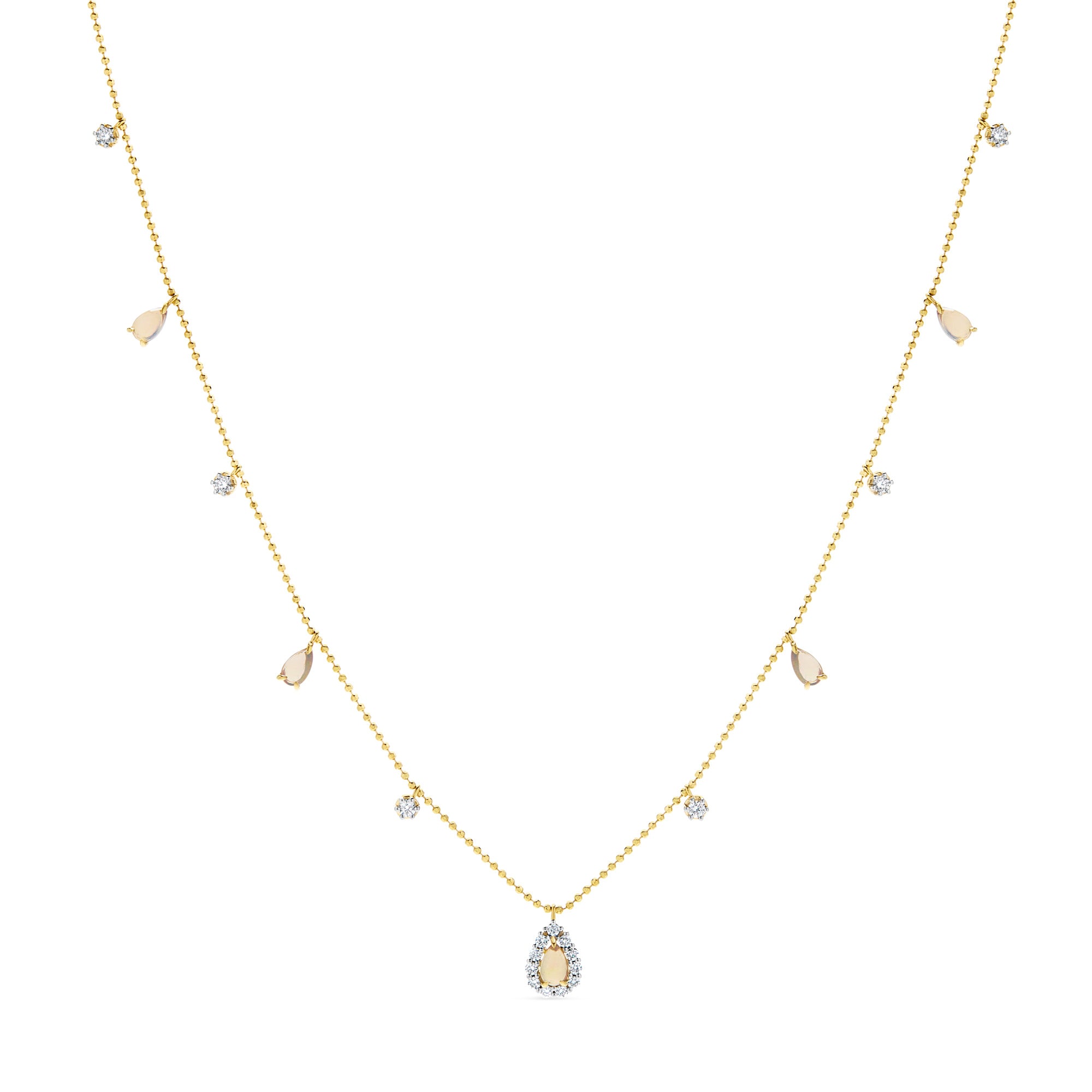 Collar con dije de lágrima de 18 quilates con piedras preciosas