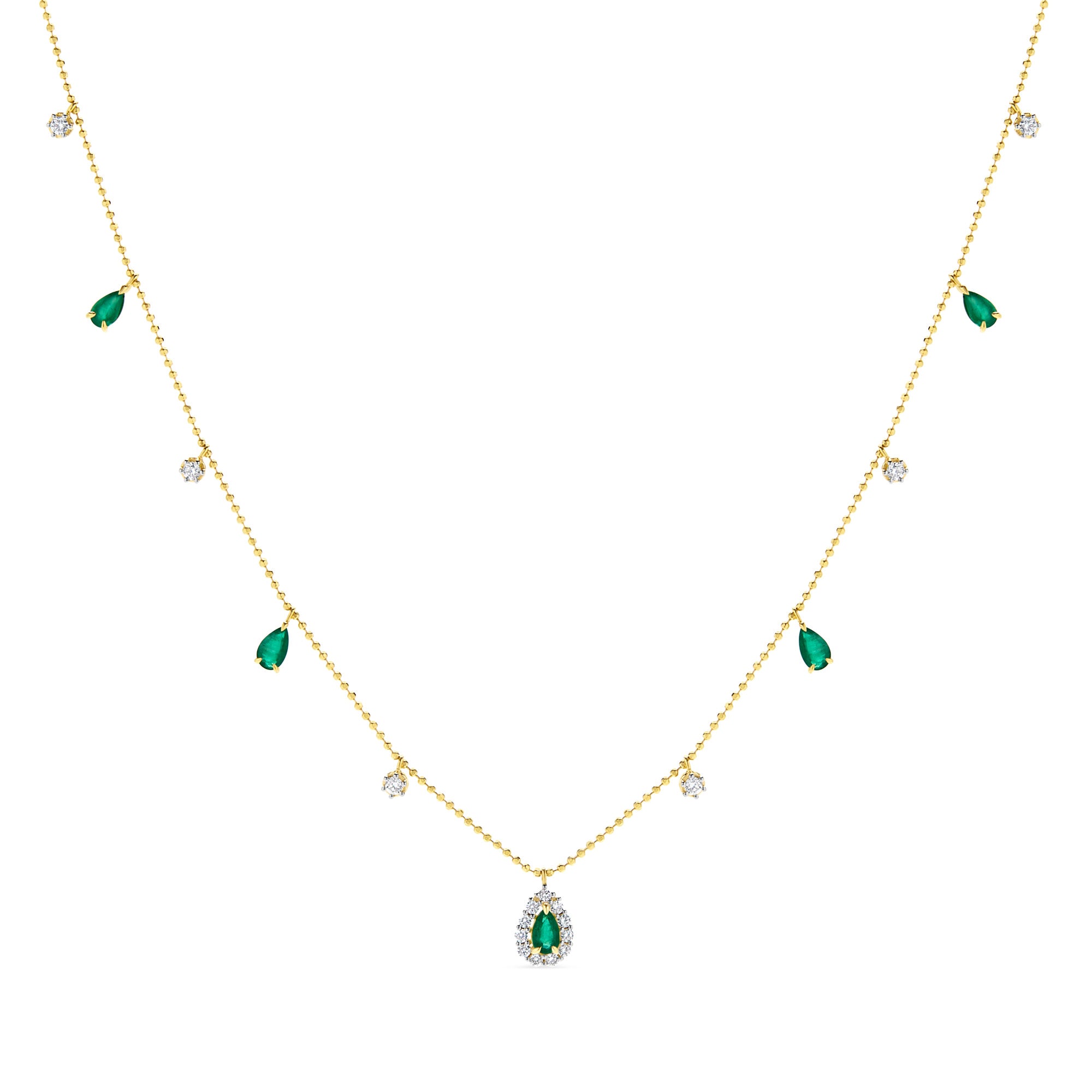 Collar con dije de lágrima de 18 quilates con piedras preciosas