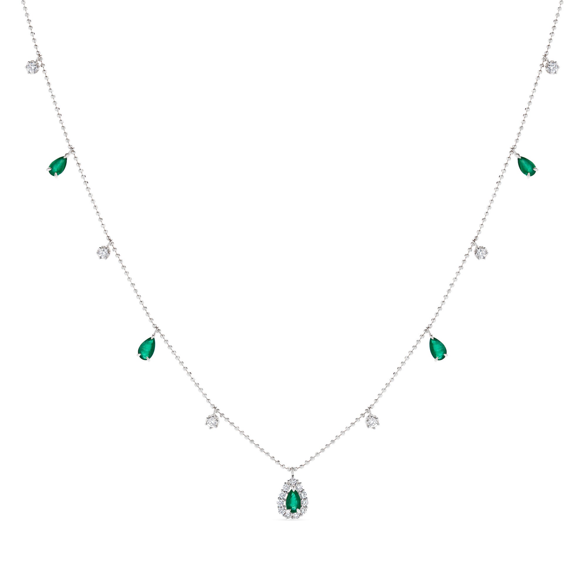 Collar con dije de lágrima de 18 quilates con piedras preciosas