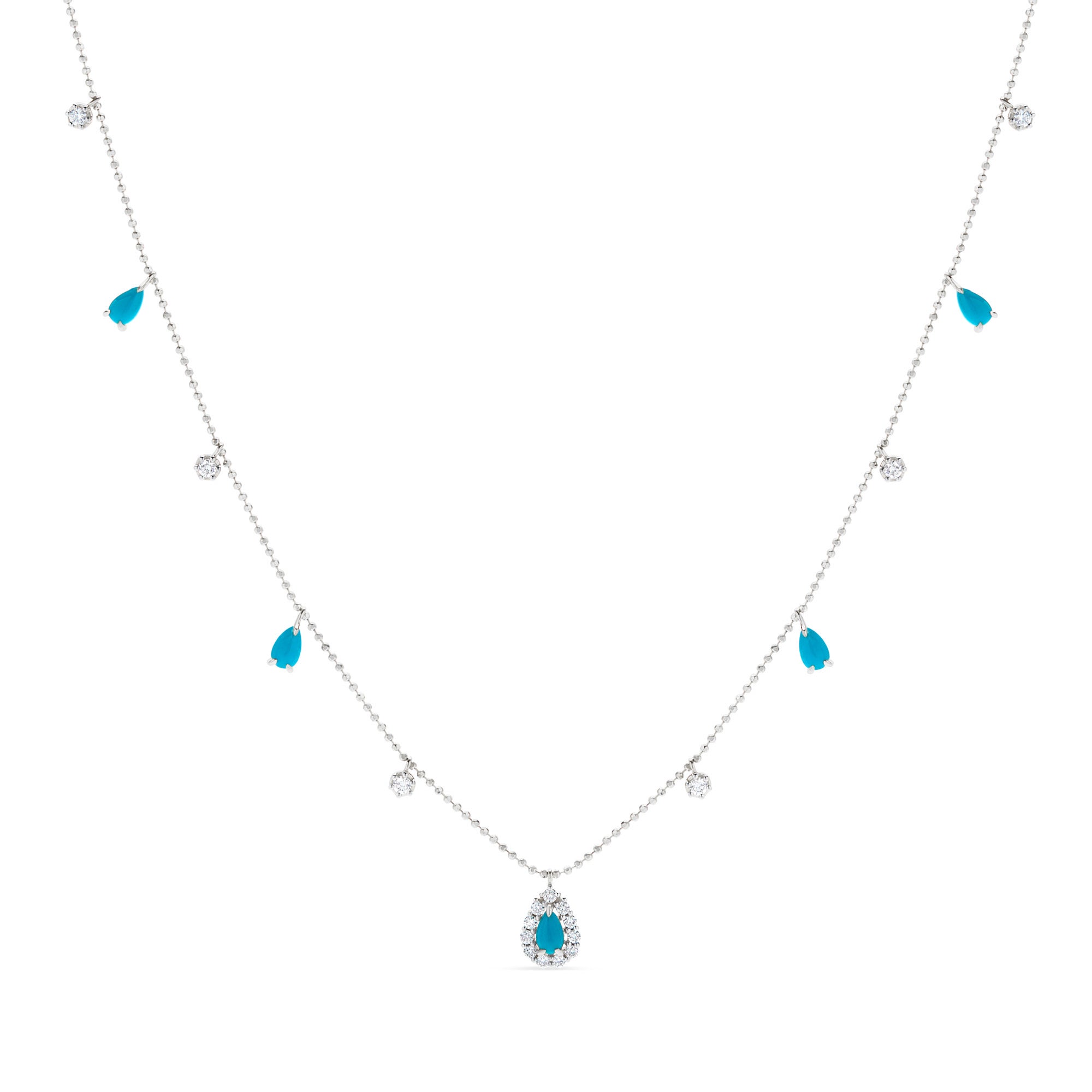 Collar con dije de lágrima de 18 quilates con piedras preciosas