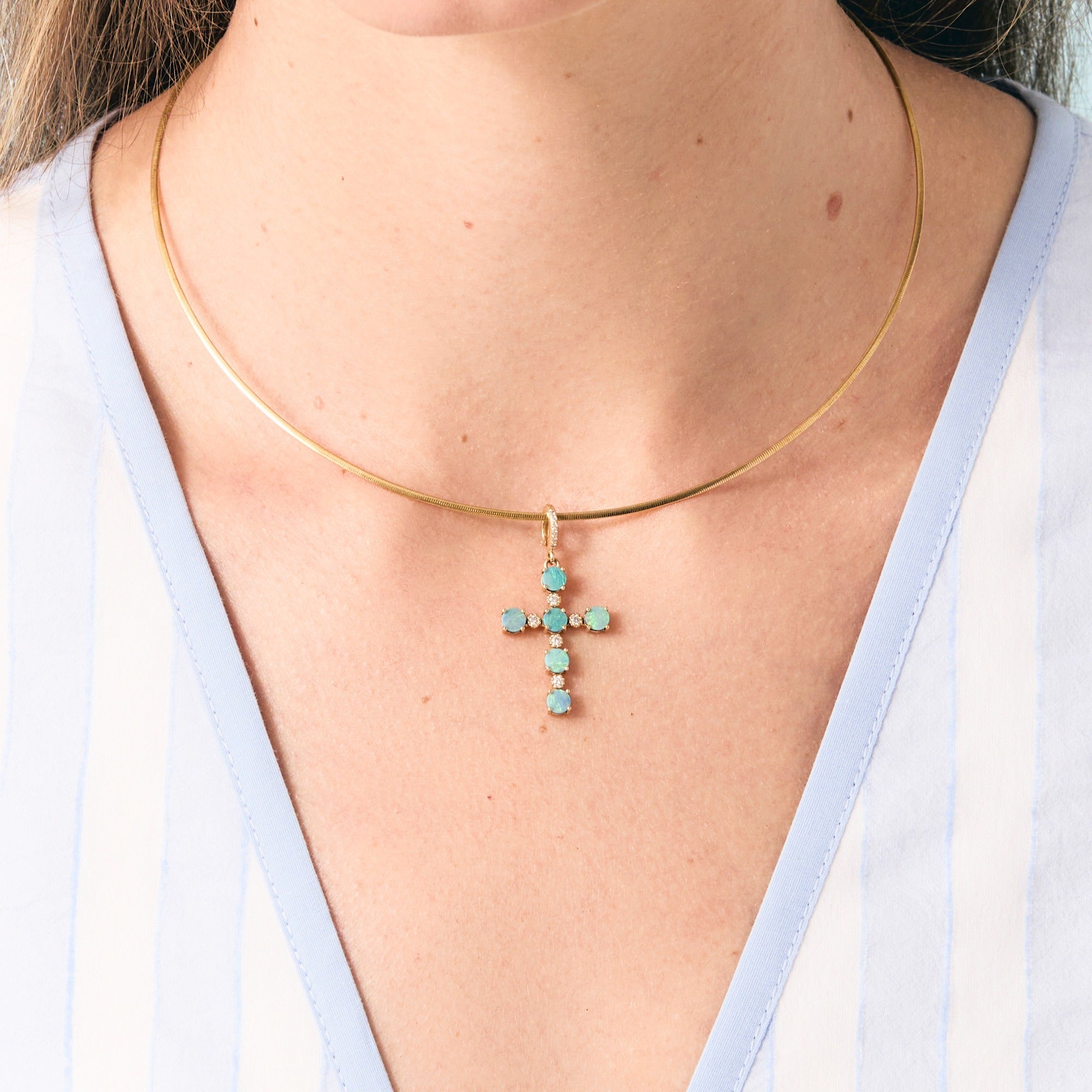 Gemstone 18K Cross Pendant