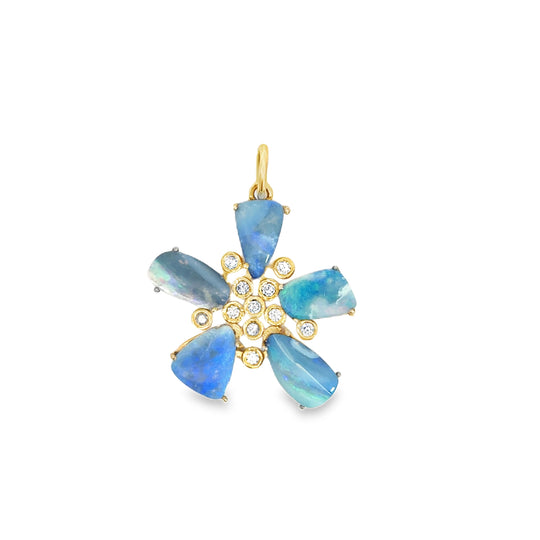 Diamond & Opal 14K Organic Flower Pendant