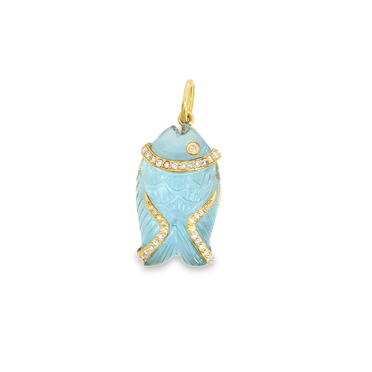 Carved Aquamarine 14K Poisson Pendant