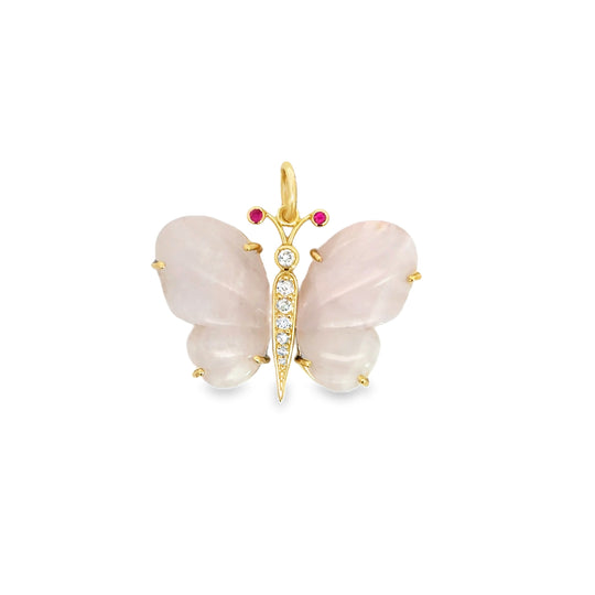 Rose Quartz 14K Butterfly Pendant