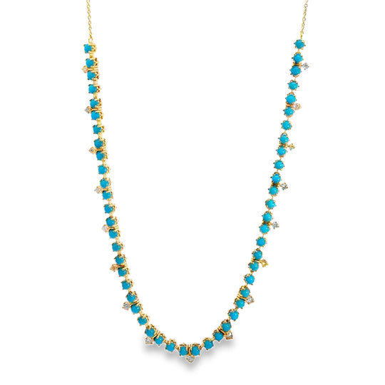 Turquoise & Diamond 14K Half Tennis Necklace