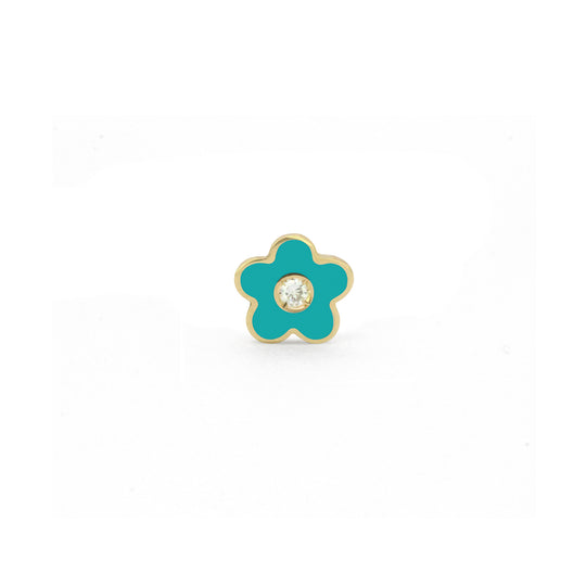 Enamel 18K Diamond Daisy Stud