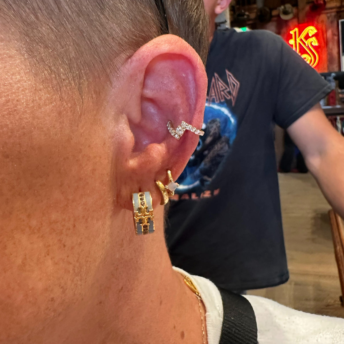 Gemstone 18K Bolt Ear Cuff