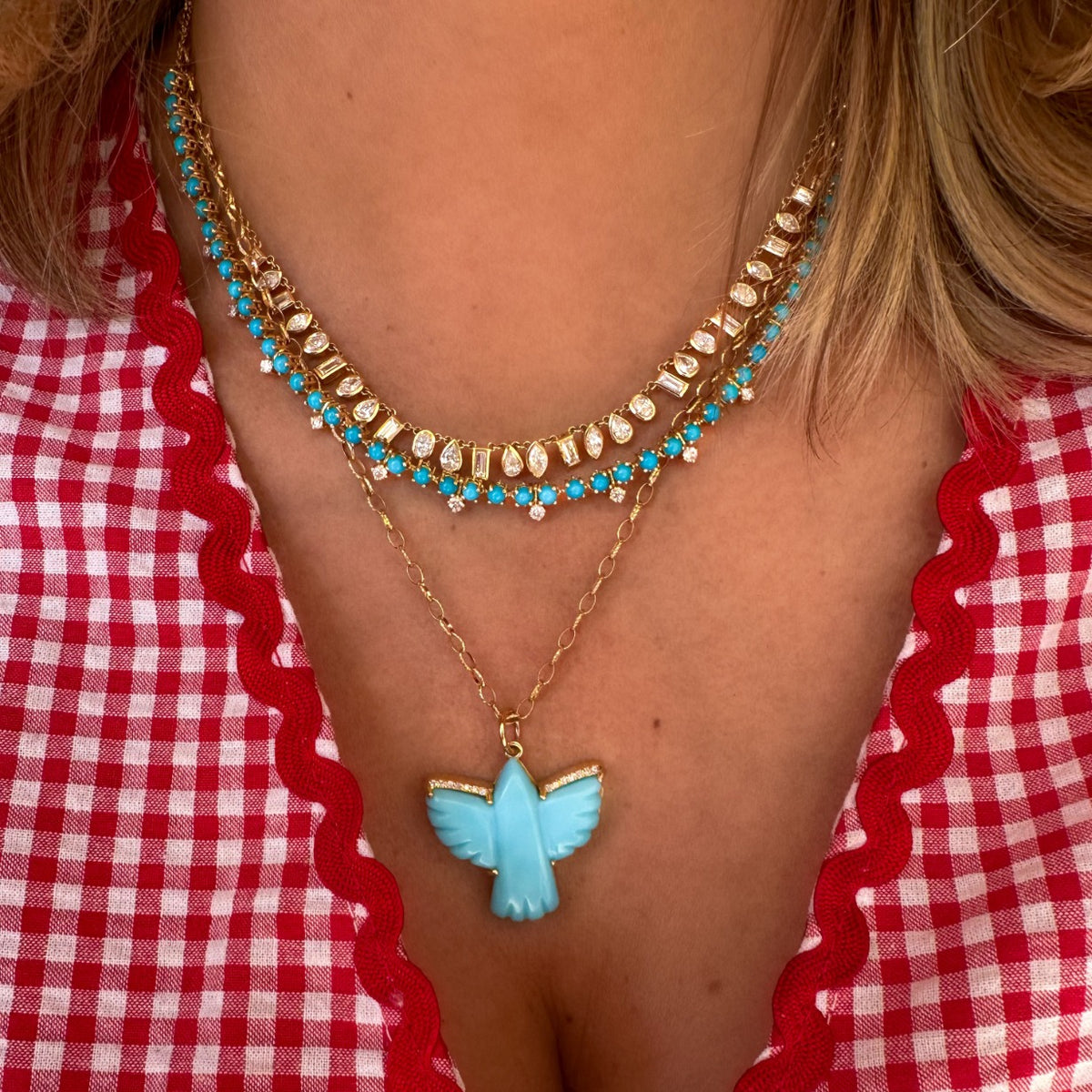 Turquoise &amp; Diamond 14K Half Tennis Necklace