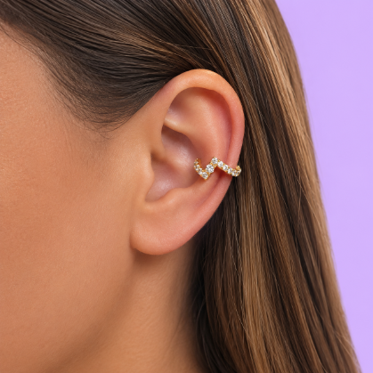 Gemstone 18K Bolt Ear Cuff