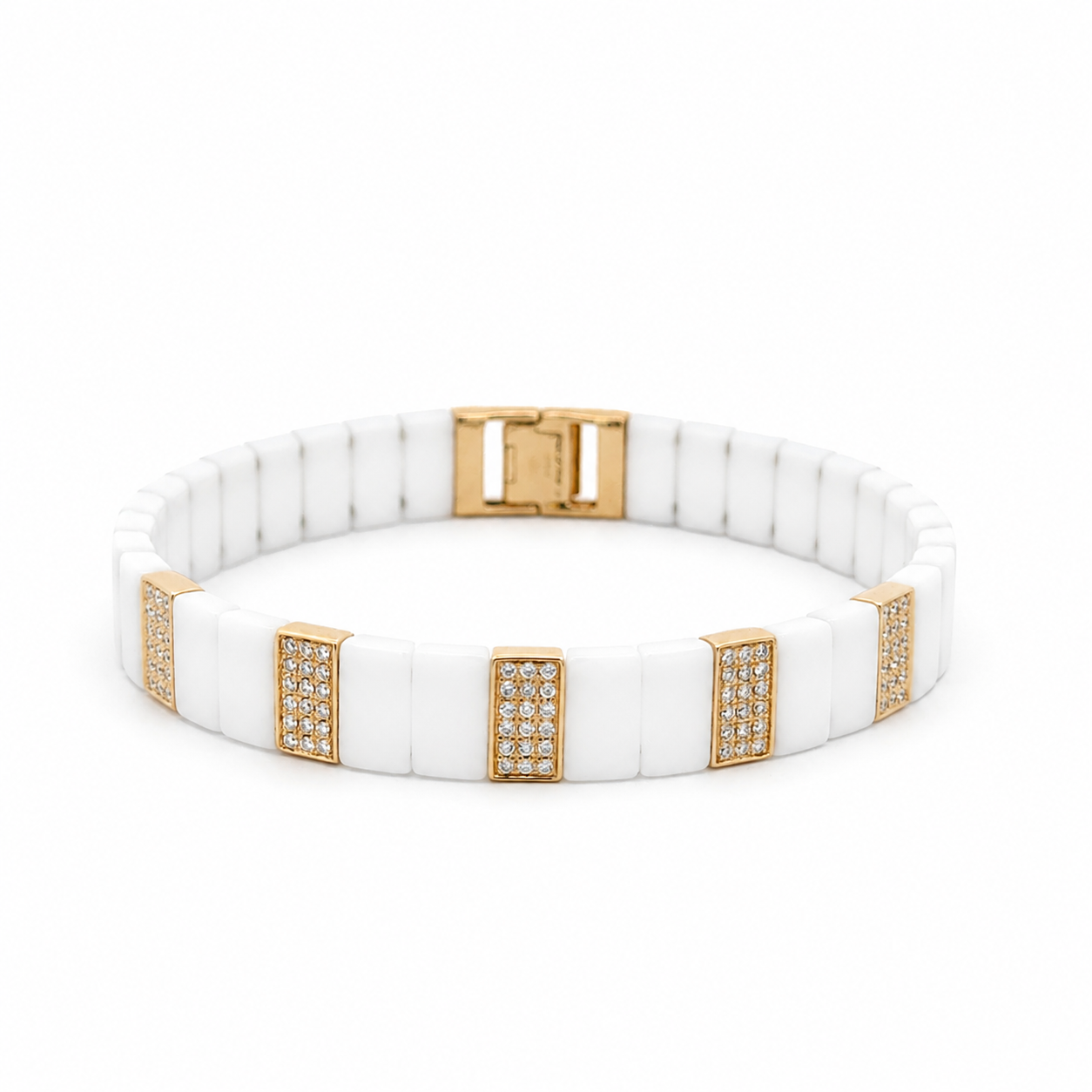 Diamond 18K White Ceramic Bangle