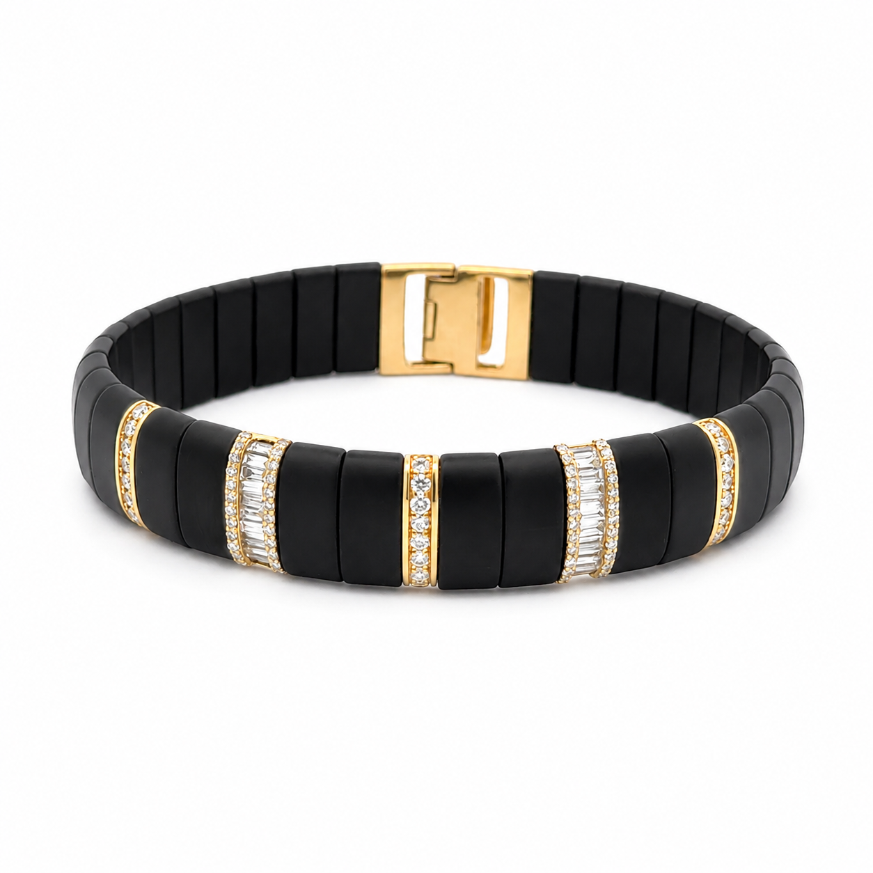Baguette Diamond 14K Matte Black Ceramic Bangle