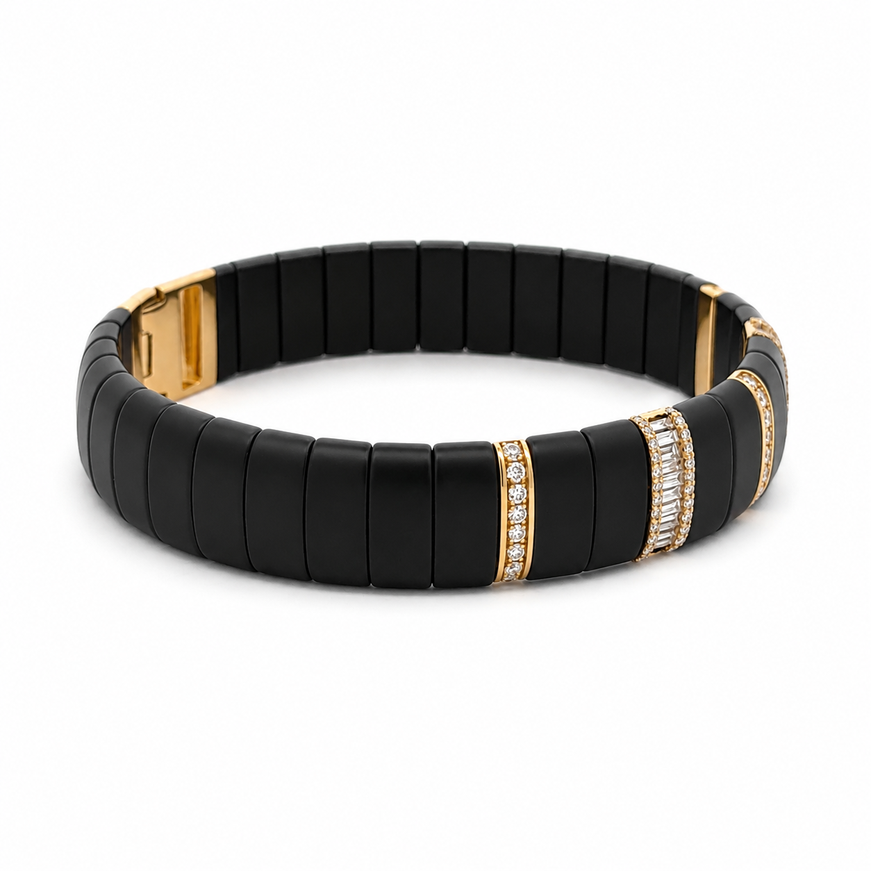 Baguette Diamond 14K Matte Black Ceramic Bangle