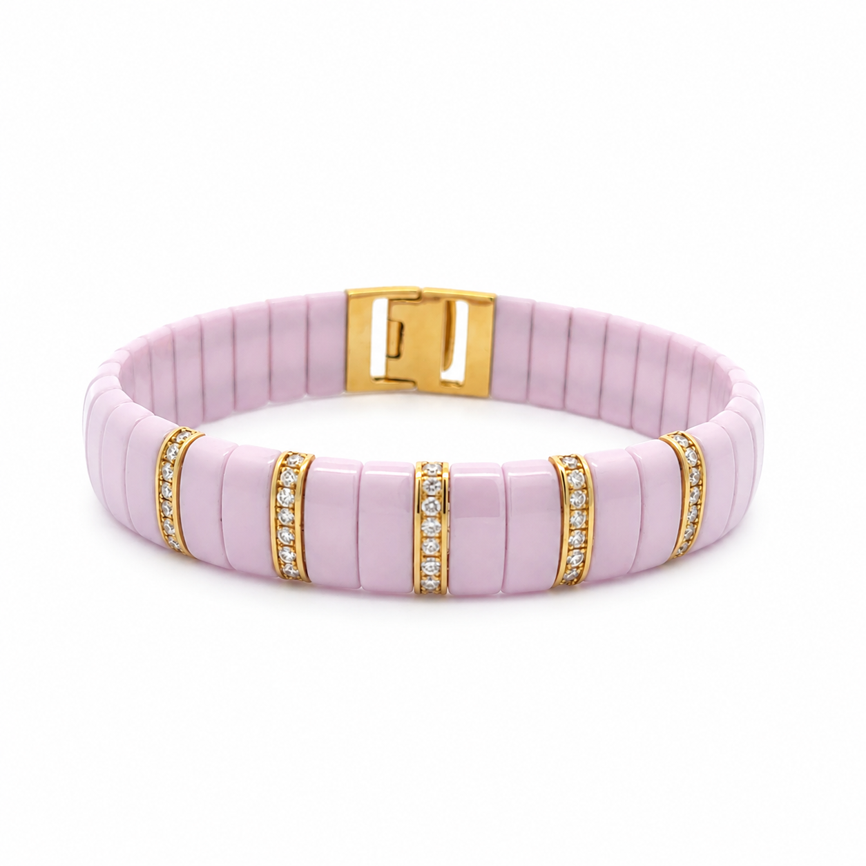 Diamond Bar 14K Pink Ceramic Bangle