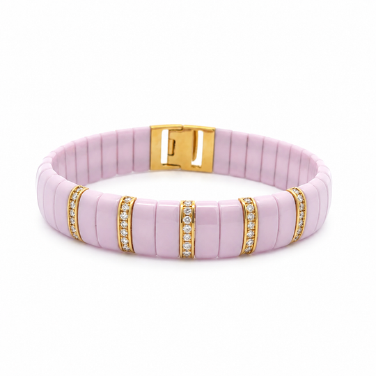 Diamond Bar 14K Pink Ceramic Bangle