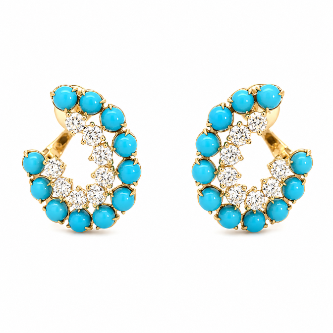 Diamond & Turquoise 18K Curved Hoops