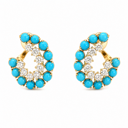 Diamond & Turquoise 18K Curved Hoops