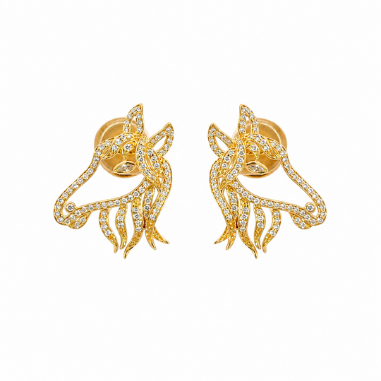 Horse Couple 18K Diamond Earrings