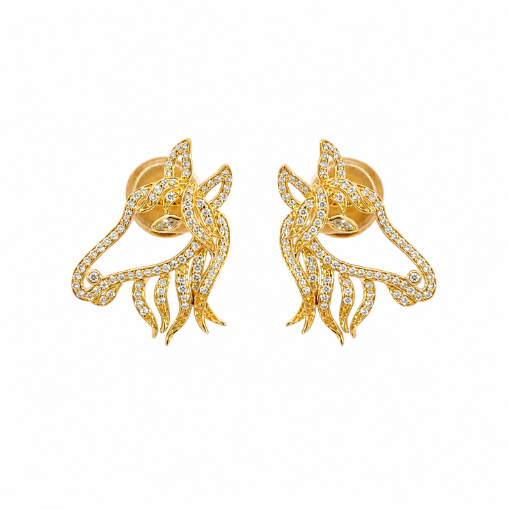 Horse Couple 18K Diamond Earrings