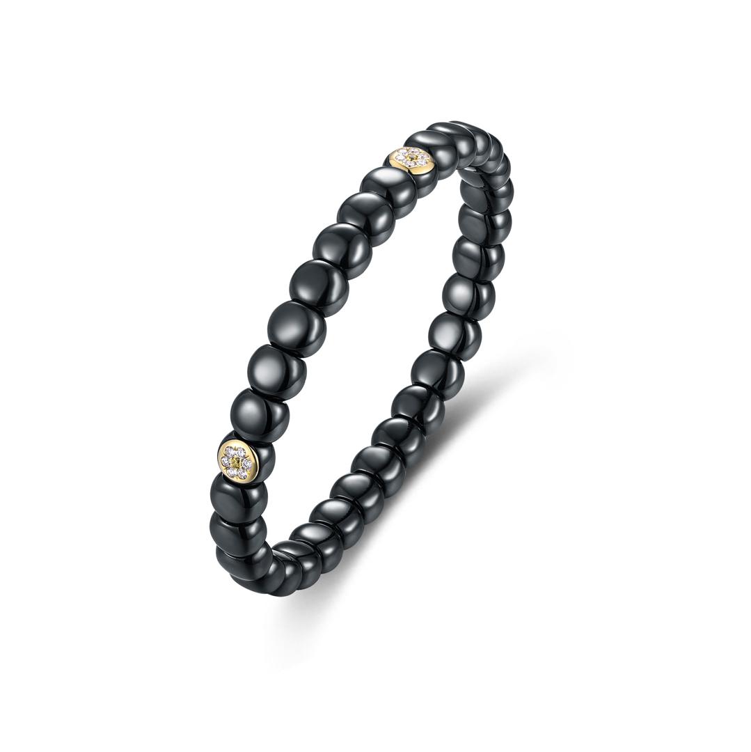 18K Gold Diamond & Gemstone Pavé Flower Ceramic Stretch Bracelet